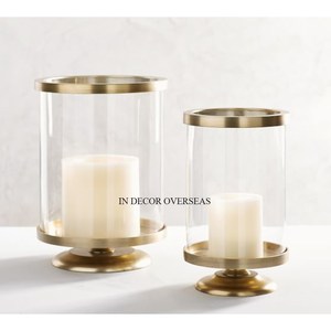 Soporte de base pulida Brillante De plata de acero inoxidable y forma única de vidrio transparente portavelas decorativo para el hogar de la India - Product Image 3