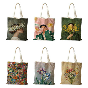 Bolsa de Lona con Estampado de Pintura al Óleo Retro, Gran Capacidad, Portátil, para Uso Diario, para Estudiantes - Product Image 1