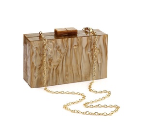 Nouvelle conception femmes résine soirée pochette sac à main haut profil dame sac à main avec sangles et perles décoration résine boîte sac - Product Image 1