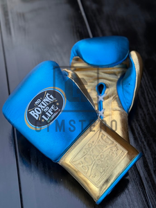 ถุงมือฝึกชกมวยไม่ใช้ชีวิตแบบไม่ใช้โลหะสีน้ำเงิน/โลหะสีทองหนังแท้ปรับได้ทุกนิ้วตามต้องการ - Product Image 3