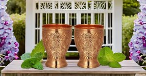 Mint Julep Cup Accessoires pour boissons en cuivre Lot de 2 fleurs en relief Bourbon Cocktail Moscow Metal Mule Kentucky, - Product Image 5