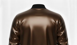 แจ็คเก็ตวาร์ซิตี้ผ้าซาตินสีน้ำตาลพร้อมโลโก้สั่งทำ |   ป้ายตัวอักษรเชนิลสำหรับผู้ชาย |   เสื้อคลุมมีฮู้ดแบบยาวบุขนแกะกันลมสไตล์เบสบอล - Product Image 4