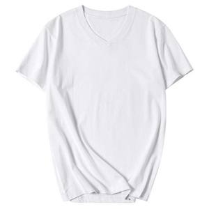 T-shirt uni de haute qualité 100% coton T-shirt uni unisexe col en V vêtements pour hommes grande taille chemises pour hommes Logo personnalisé hommes t-shirts - Product Image 3
