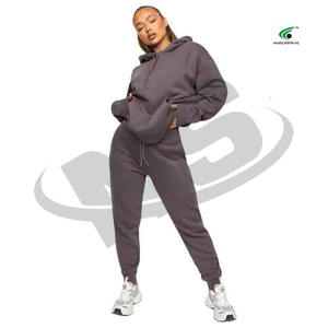 High Quality Women Tracksuit Cotton Fleece Winter Wear Custom Logo Plain <b>Hooded</b> Sweat Suit Set Wholesale Price - Product Image 4