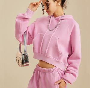 Sweat-shirt à capuche court en polyester de style décontracté avec impression de logo personnalisée, sweat-shirt de haute qualité, haut court à capuche pour femmes - Product Image 1