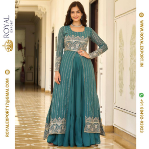 Presentación exclusiva de Faux Georgette con mayorista de trabajo de bordado pesado por Royal Export en Surat Gujarat - Product Image 1