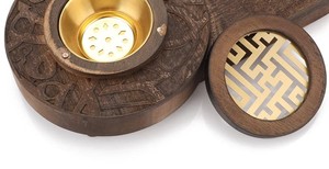 Luxury Arabic <b>Wood</b> Incense <b>Burner</b> with Metal Bowl And Geometric Cutout Lid Handmade Bakhoor Holder <b>for</b> Islamic And Ramadan Gift - Product Image 6