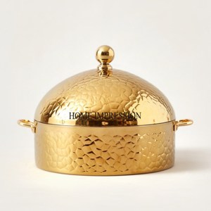 Cacerola de metal brillante pulido de alta calidad con textura martillada chapada en oro de alta calidad, suministros para hoteles y restaurantes de La India - Product Image 4