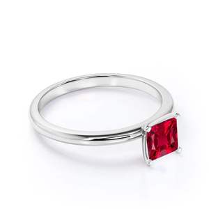 Anillo de rubí en forma de princesa de plata de ley 925, anillo de compromiso con piedras preciosas rojas, joyería de promesa de boda para mujer - Product Image 1