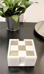 ชุดจานรองแก้วลายหินอ่อนสีขาวเทา 6 ชิ้น ทำด้วยมือจากหินธรรมชาติ - Product Image 4