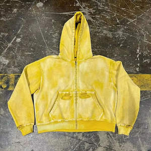 Sweat à capuche épais 100 % coton, tricoté en molleton, teinture pigmentaire, impression personnalisée, manches longues, effet délavé soleil - Product Image 2