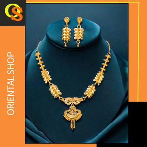 ชุดต่างหูสร้อยคอที่ออกแบบใหม่ล่าสุดพร้อมเครื่องประดับชุดต่างหูสร้อยคอชุบทอง22K สำหรับผู้หญิง - Product Image 2