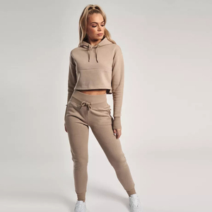 เซ็ตชุดวอร์ม2ชิ้นสำหรับผู้หญิงชุดออกกำลังกายชุดวอร์มสำหรับเล่นกีฬาฤดูหนาวออกแบบโลโก้ได้ตามต้องการ - Product Image 2