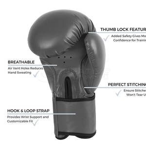 Gants de boxe en cuir véritable de qualité supérieure, options de couleur et logo personnalisés, évacuation de l'humidité, adaptés à l'entraînement sur sac de frappe et aux compétitions. - Product Image 3