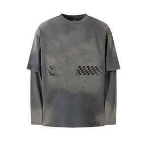 Custom Oversize <b>Waffle</b> Knit 100% Cotton Double Layer Long Sleeve T-<b>shirt</b> for Men - Product Image 6