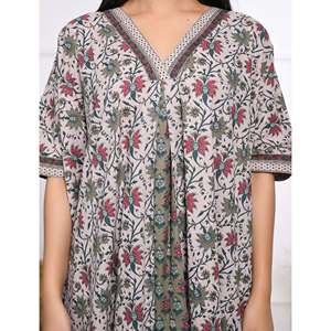 100% Cotton Hand Block Printed <b>Kaftan</b> Elegant Casual Lady Floor-Length Dress for Leisure & Valentine's Day - Product Image 2