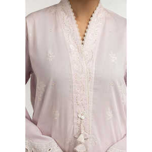 ชุดกางเกงและเสื้อเชิ้ตผ้าแคมบริคสีม่วงอ่อนปักลาย 2 ชิ้น สำหรับใส่ทำงาน ไซส์ XS ถึง 5XL ทันสมัยสำหรับฤดูใบไม้ผลิ/ฤดูร้อน - Product Image 4