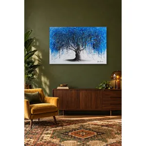 Impresión en lienzo de árbol nocturno azul con efecto de goteo de Fida Ashvin Harrison - Product Image 1