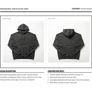 Sweat à capuche pour femme en molleton de coton 500 g/m², imprimé en relief, strass, effet vieilli, pull à badge, streetwear, vente en gros, personnalisable, en vrac - Product Image 6