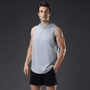 Sudadera con capucha y cremallera sin mangas para hombre, sudadera de entrenamiento físico de verano para correr, patrón de dibujos animados tejido de alta calidad, venta al por mayor - Product Image 4