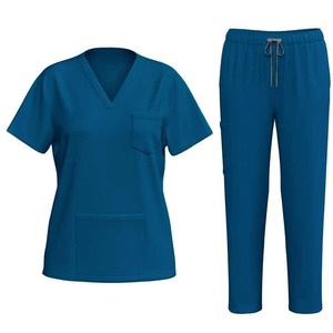 Servicio OEM elástico con cuello en V para mujer conjuntos de traje de limpieza Spandex manga corta enfermera Scrub belleza uniforme ropa de trabajo uniformes de hospital - Product Image 1