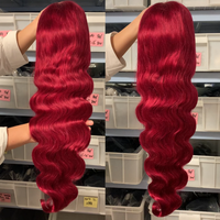 Perruques Lace Front 13*4 Rouge Bourgogne 99j 180% Densité Cheveux Humains Brésiliens Vierge Onde Corporelle pour Femmes Noires – Vente en Gros