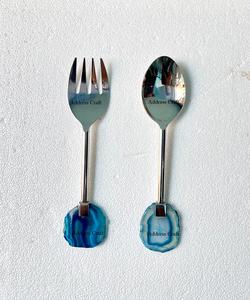 Nuevo juego de servidor de ensalada de acero inoxidable, mango de ágata Natural para el hogar, Hotel, restaurante, vajilla, herramientas para ensalada, cubiertos de acero - Product Image 4