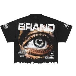 Fond en détresse surdimensionné de conception OEM sérigraphie tendance sur mesure unisexe 100% coton solide tricoté écologique - Product Image 1