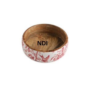 Produit de vente chaud en bois émail imprimé finition brillante forme ronde bol de service bols de service en bois fabriqués à la main - Product Image 2