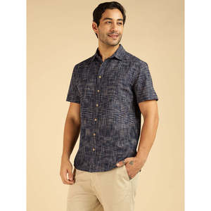 Handloom Cotton Navy Blue Casual Shirt For <b>Men</b> - Product Image 3