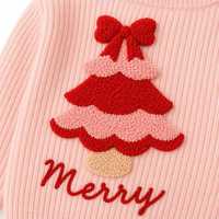 Pull en tricot côtelé personnalisé OEM & ODM avec logo sur mesure pour filles, col rond, manches longues, motif appliqué, idéal pour Noël et l'hiver
