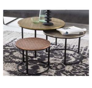 Mesa de anidación de diseño moderno, Juego de 3, acabado Natural con pata de Metal - Product Image 4