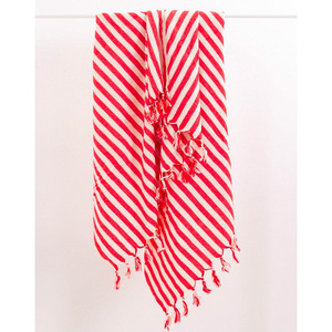 <b>Turkish</b> Style Peshtemal Hammam Bath <b>Towel</b> 90x190 cm 350 Gr Cotton Absorbent Quick-Dry Red Color From Datca Turkey for Summer - Product Image 1