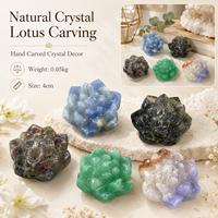 Figurine de fleur miniature en cristal naturel sculpté en forme de lotus, poli à la main, pour la décoration d'étagères de maison ou de bureau, cadeaux de méditation et art pour collectionneurs