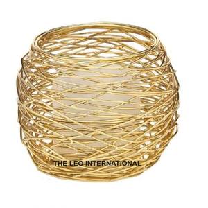 Bougeoir en acier métal de forme ronde plaqué or style fantaisie utilisé maison fête mariage événement éclairage décoration - Product Image 1