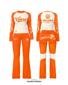 Conjunto de camiseta y pantalón de felpa, base blanca, panel de manga naranja, corte holgado, logo bordado e impreso, conjuntos personalizados para mujer - Product Image 5