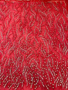 Meilleur prix 100% Polyester tissu perlé de luxe avec Zircon fait à la main fournisseur indien tissé motif de maille fabrication de vêtements de mariage - Product Image 5