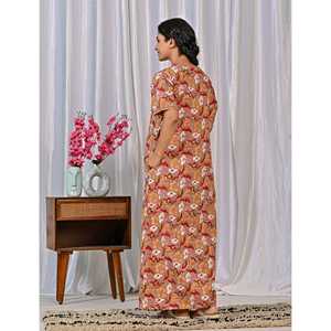 Vestido de Dormir 100% Algodón con Estampado Jaal Hecho a Mano, Camisón Suave Tejido con Diseño Floral y Cierre de Botones, Talla 3XL para Damas de Honor - Product Image 5