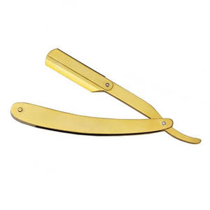 Vente en gros de rasoir droit doré avec logo personnalisé avec manche en acier pour le rasage du visage et du corps en bikini - Product Image 1