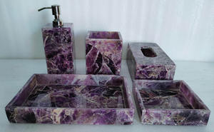 Ensemble d'accessoires de salle de bain de luxe écologiques en agate, 5 pièces, ensemble de salle de bain moderne, distributeur de savon, porte-mouchoirs et plateau, décoration de vanité - Product Image 5