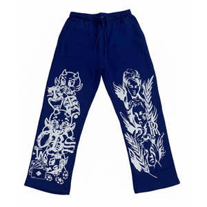 ONLYBLUEBUCKS Fashionable <b>Slim</b> Fit Blue <b>Jogger</b> Sweatpants 100% Cotton High Mid Waist Garment Dyed Colored Wash XL 6XL Straight - Product Image 1