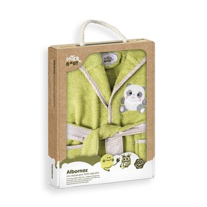 Peignoir en coton pistache pour enfant, motif dessin animé, en coffret cadeau, pour les 2-4 ans, idéal pour la salle de bain - Product Image 1