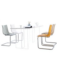 Chaise de salle à manger moderne en acrylique transparent avec siège transparent et pieds en métal, chaise d'appoint sans accoudoirs pour mariage, restaurant, hôtel
