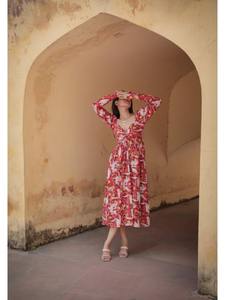 Indien Vintage Style femmes robe main bloc Floral imprimé coton respirant durable à la mode décontracté été porter naturel - Product Image 2