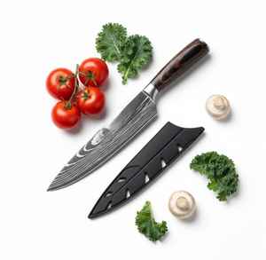 Ensemble de couteaux de chef en acier damas japonais professionnel, à motif laser, trois pièces, longueur personnalisée, léger, best-seller - Product Image 5