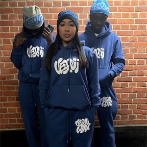 Unisex Custom Puff Printing Logo Hoodie Set Men's Heavyweight Tracksuits Sweatpants Clothing Manufacturer Half Sleeve Sweatsuit - Product Image 2