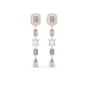 Boucles d'oreilles pendantes en diamant de laboratoire 3.098 CT, coupes émeraude, ovales, carrées et en forme de poire, or 18 carats, 14 carats, 10 carats et argent 925, rose - Product Image 4
