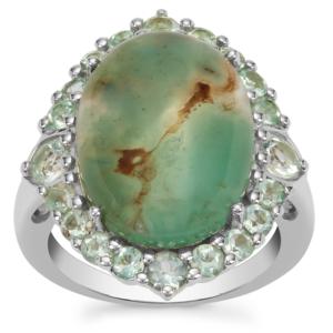 Bague en pierres précieuses Aquaprase avec Beryl Aquaiba en argent sterling, 10,60 carats, certifiée IGI, sertissage clos - Product Image 1
