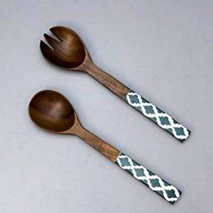 Small White Salad Server <b>Set</b> Natural Wooden with 2 Turners Sustainable Handmade <b>Utensils</b> Freezer Safe - Product Image 2