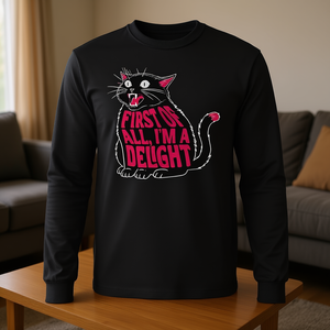 สุดท้ายแต่แรกเลย ฉันคือเดลไลท์ โรริง แคท คิตตี้เสื้อยืดแขนยาวลายลูกแมวสีดำ - Product Image 3